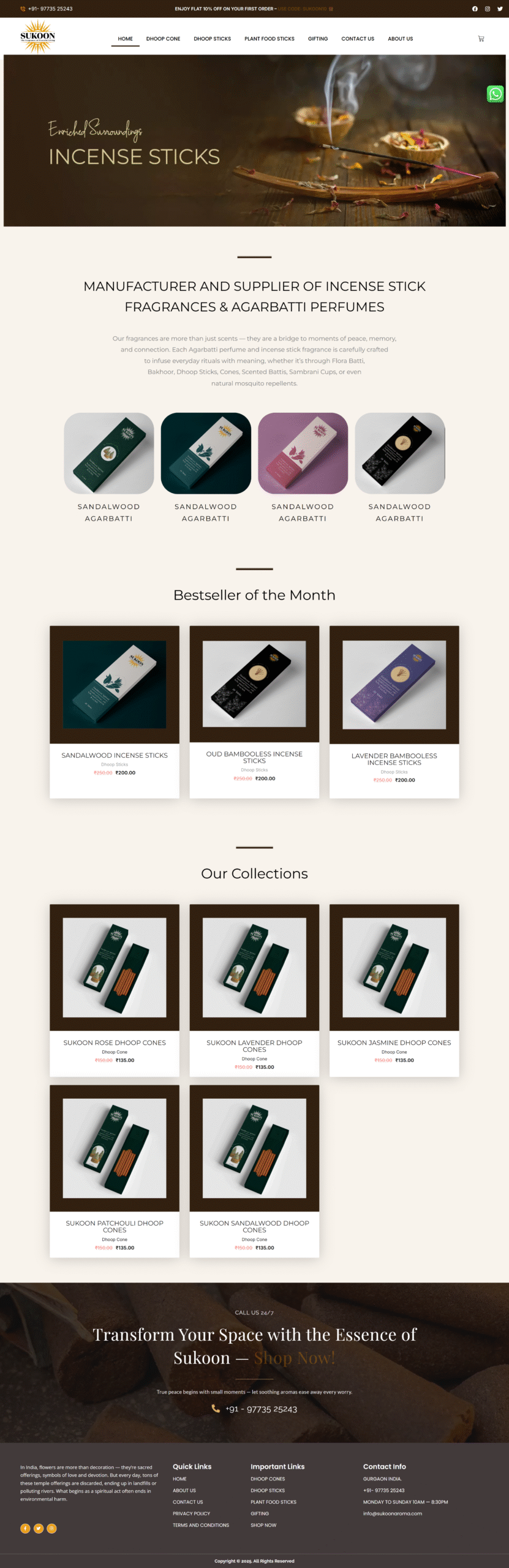 Online store for incense sticks and aromatic products